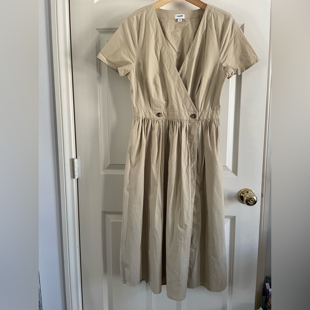 J.Crew Rosina Poplin Button Front Wrap Dress Navy, Size 8 (missing button)